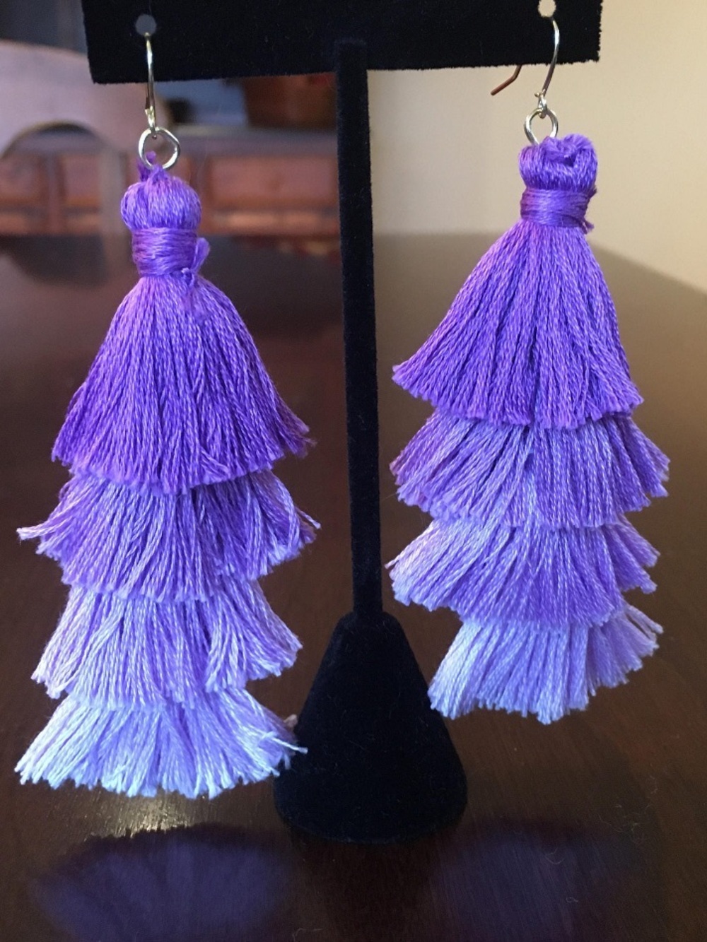 Ombré Layered Purple Tassel Fringe Drop Earrings